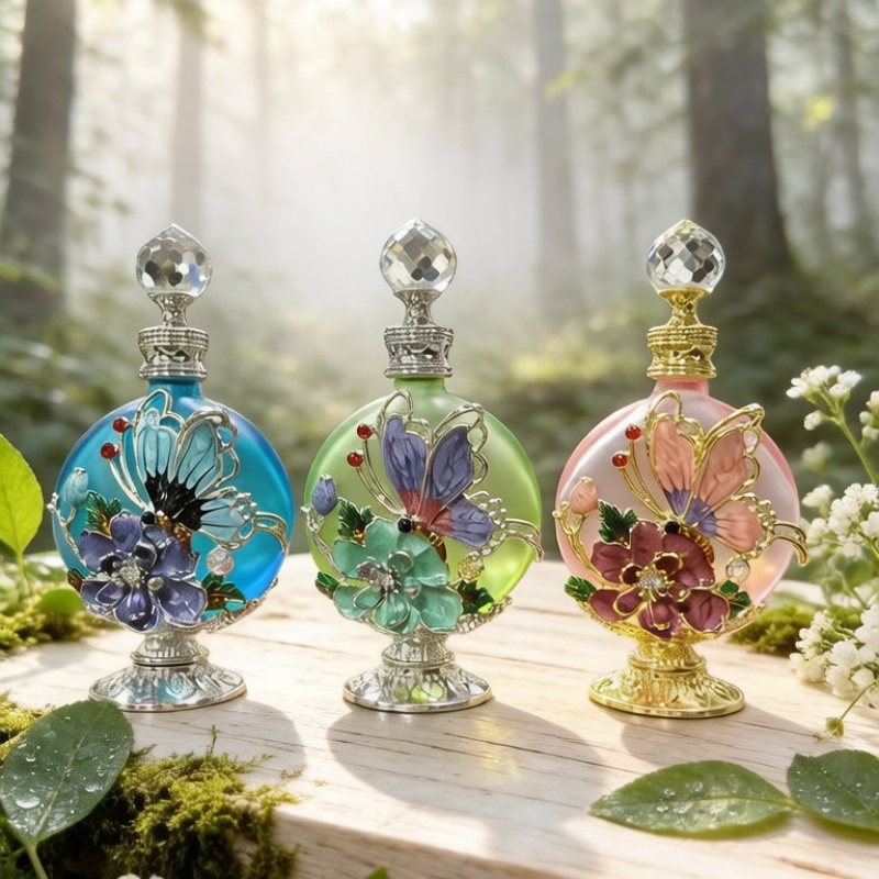 Perfume Fragrance Lotion - 4 Stück Leere Parfümflaschen mit Emaille-Schmetterling,